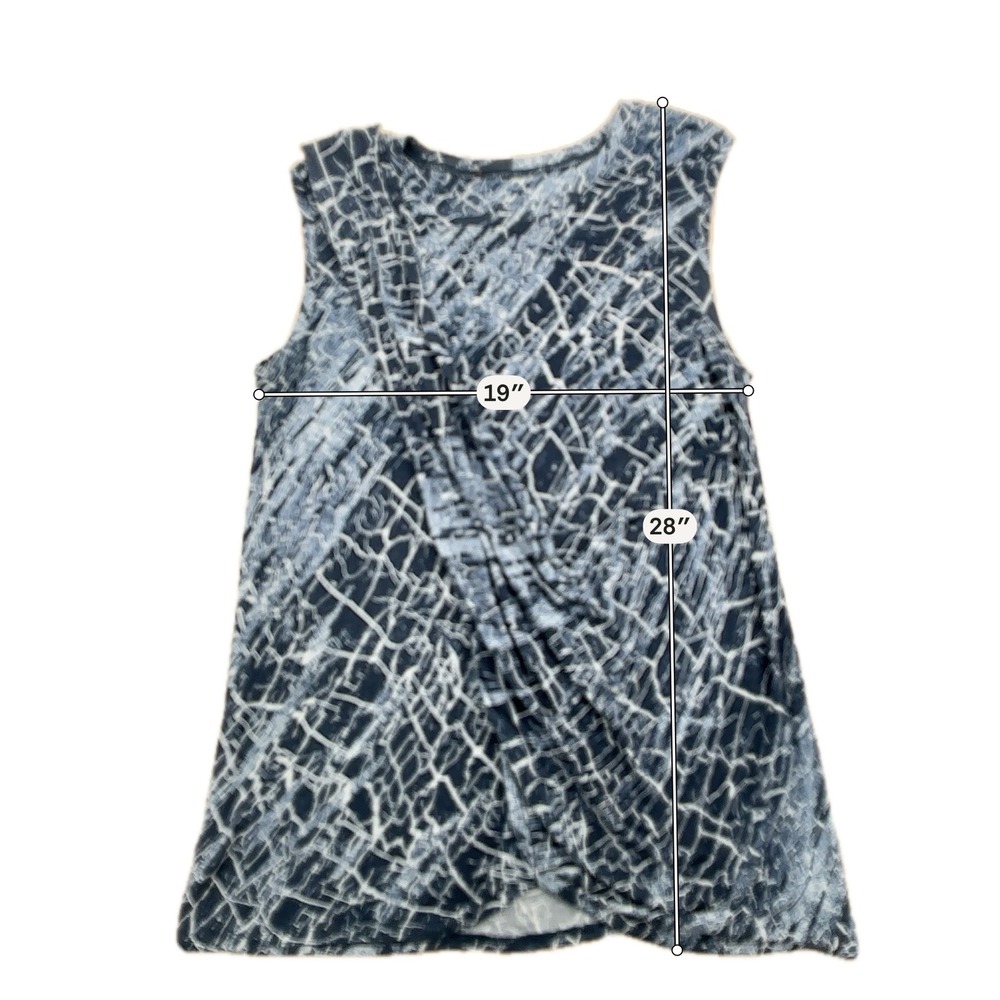 Draped Wrap Sleeveless Top Women Size M Navy White Crackle Modern Soft - Picture 5 of 8